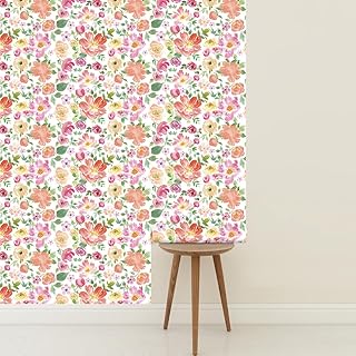 Wallpaper Orange Green Floral Peel and Stick ...,