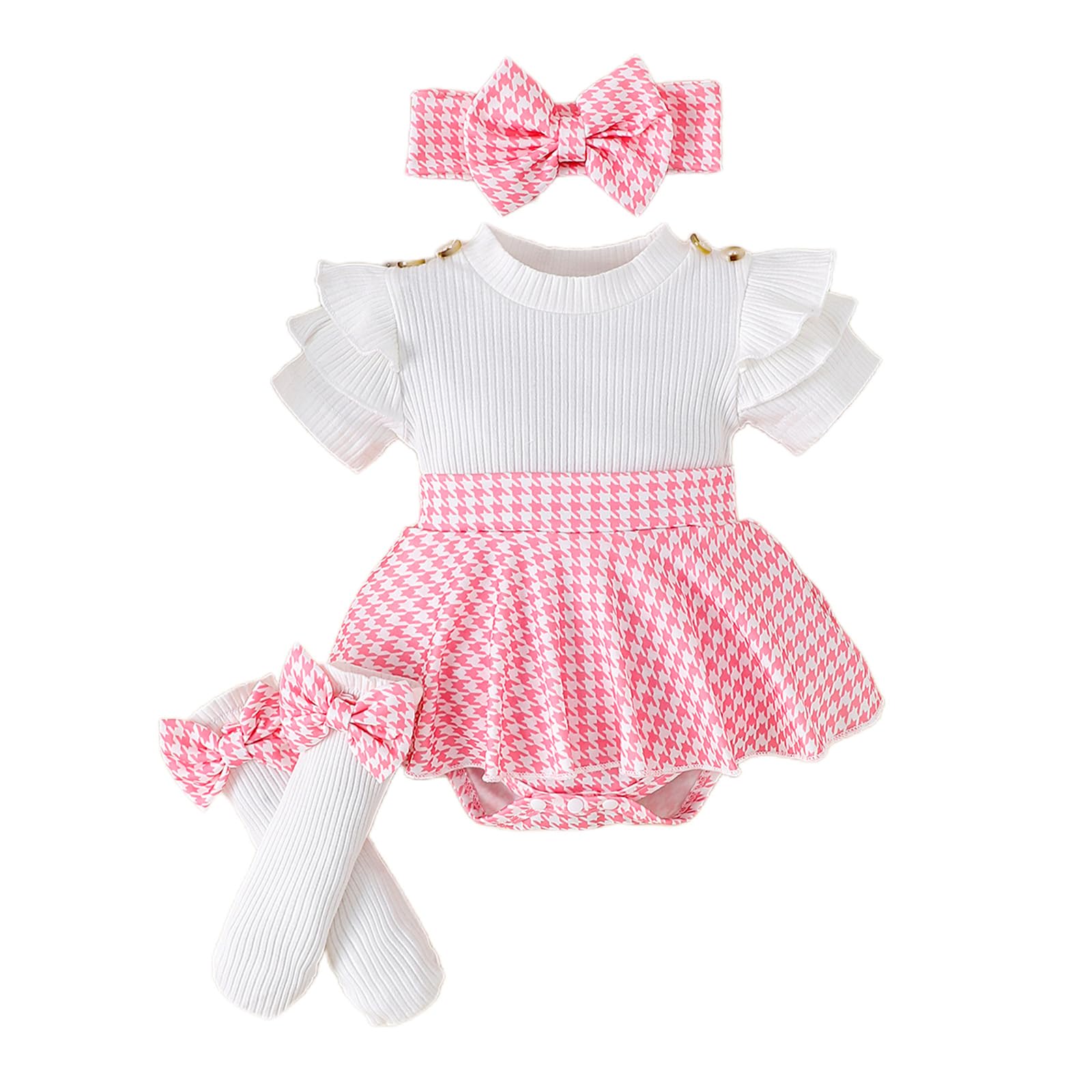 Conjunto Vestido para Niñas Recién Nacidas Top de Punto con Volantes de Sin Mangas + Bowknot Faldas + Diadema 3Pcs Elegante Ropa Trajes — view 10