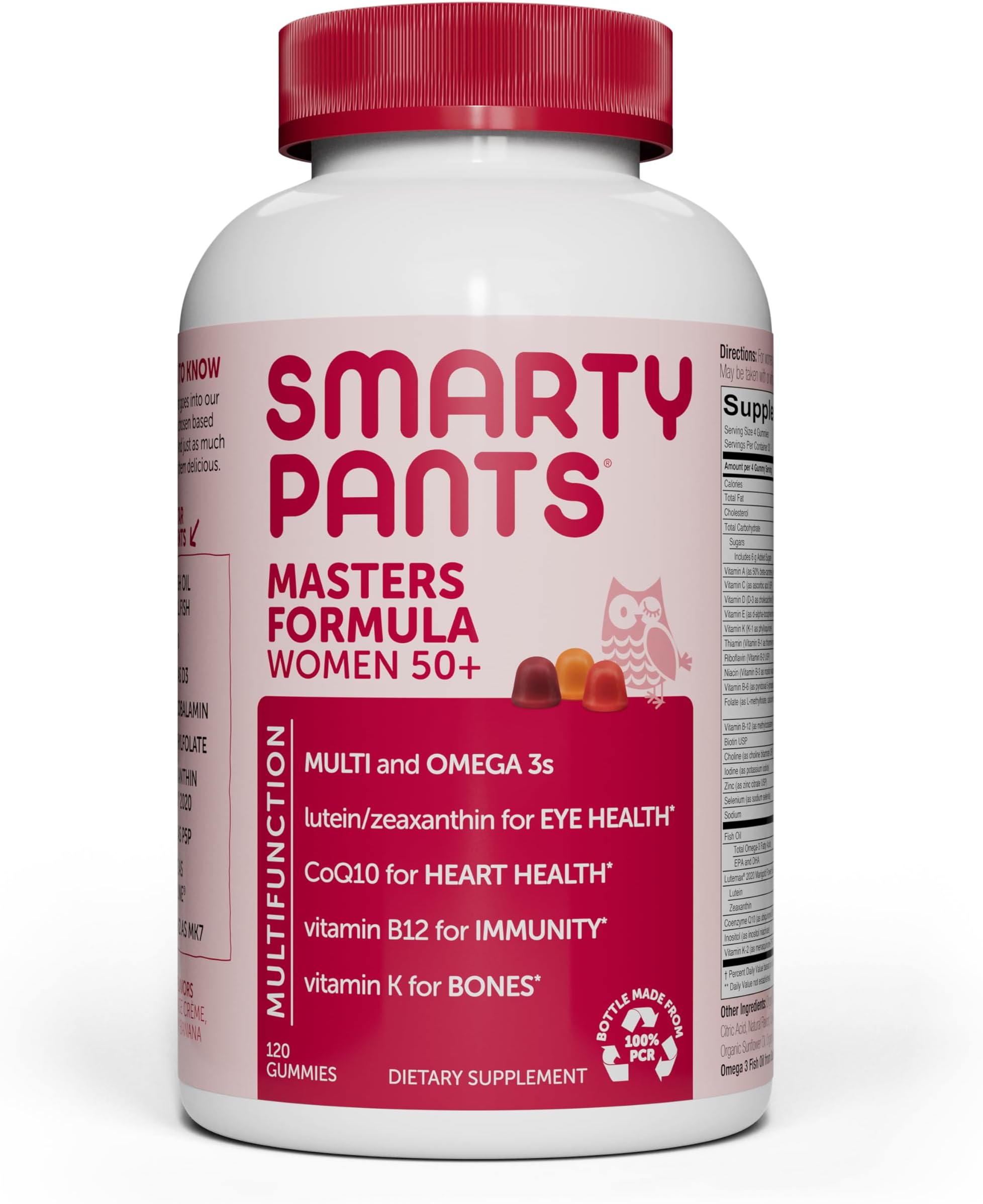 SmartyPants Women's Masters Complete 50+ Vitamins: Gluten Free, Multivitamin & Lutein/Zeaxanthin for clinically-Proven Eye Health*, Vitamin D3, CoQ10, Omega 3 Fish Oil, 120 Count, (30 Day Supply)