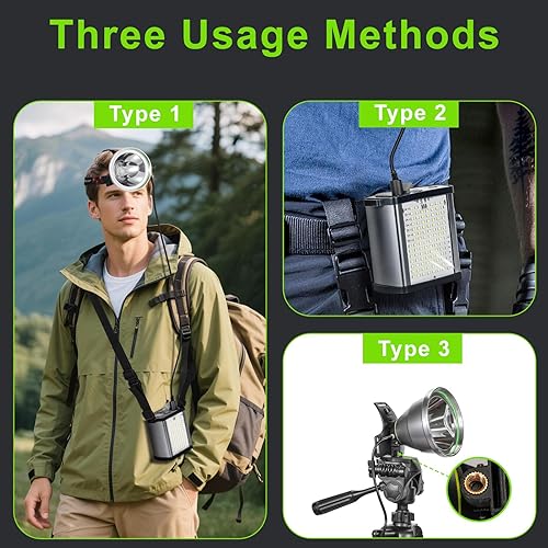 Miniatura 4 de Linterna frontal LED recargable de 40 W de alto lúmenes, 20000 mAh, ultra brillante, impermeable, con carcasa de aleación de aluminio y luz lateral,