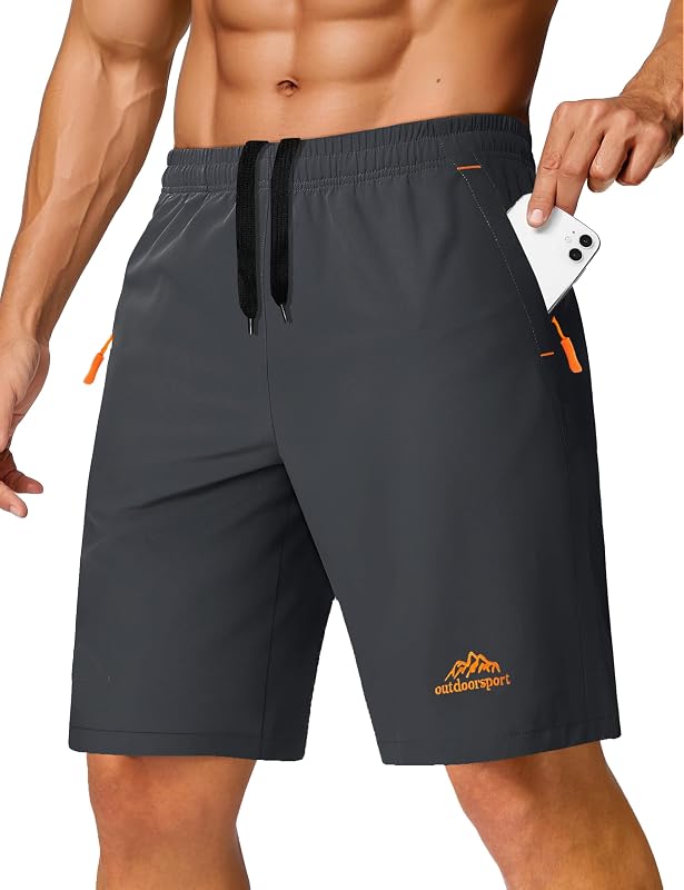 Pantalón corto TACVASEN 9" Athletic Workout para hombre con 3 bolsillos con cremallera Gimnasio informal | Secado rápido ligero, absorción de la humedad elástica en 4 direcciones, cordón elástico en la cintura, tenis activo de verano Senderismo