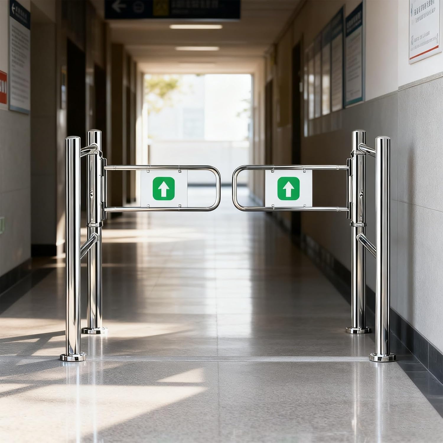 180° Manual Pedestrian Gate Stainless Steel Double-Swing Security Door Automatic Closing Metal Gate for Market Outdoor Access Gate (180cm x 100cm)