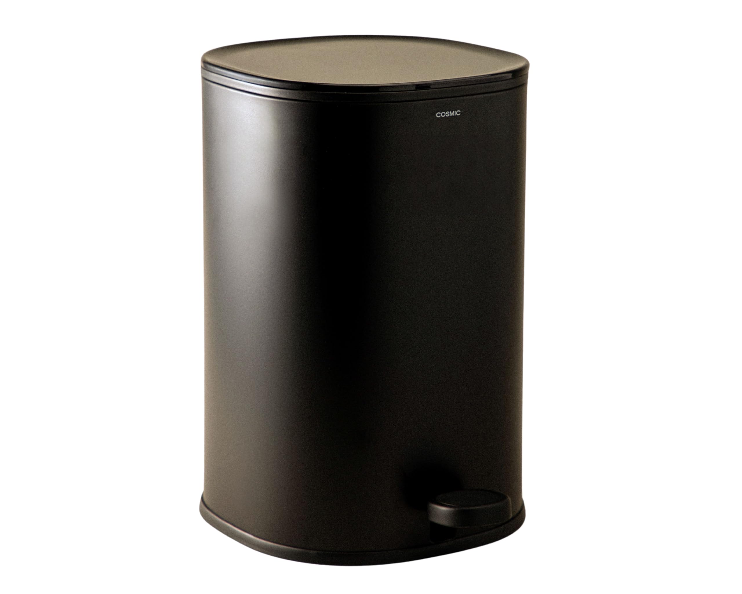 COSMIC Essentials Pattumiera da Bagno e Cucina con Sistema a Pedale di Design Circolare e Capacità di 5L. Cestino Piccolo con Coperchio per Bagno di Colore Nero Opaco