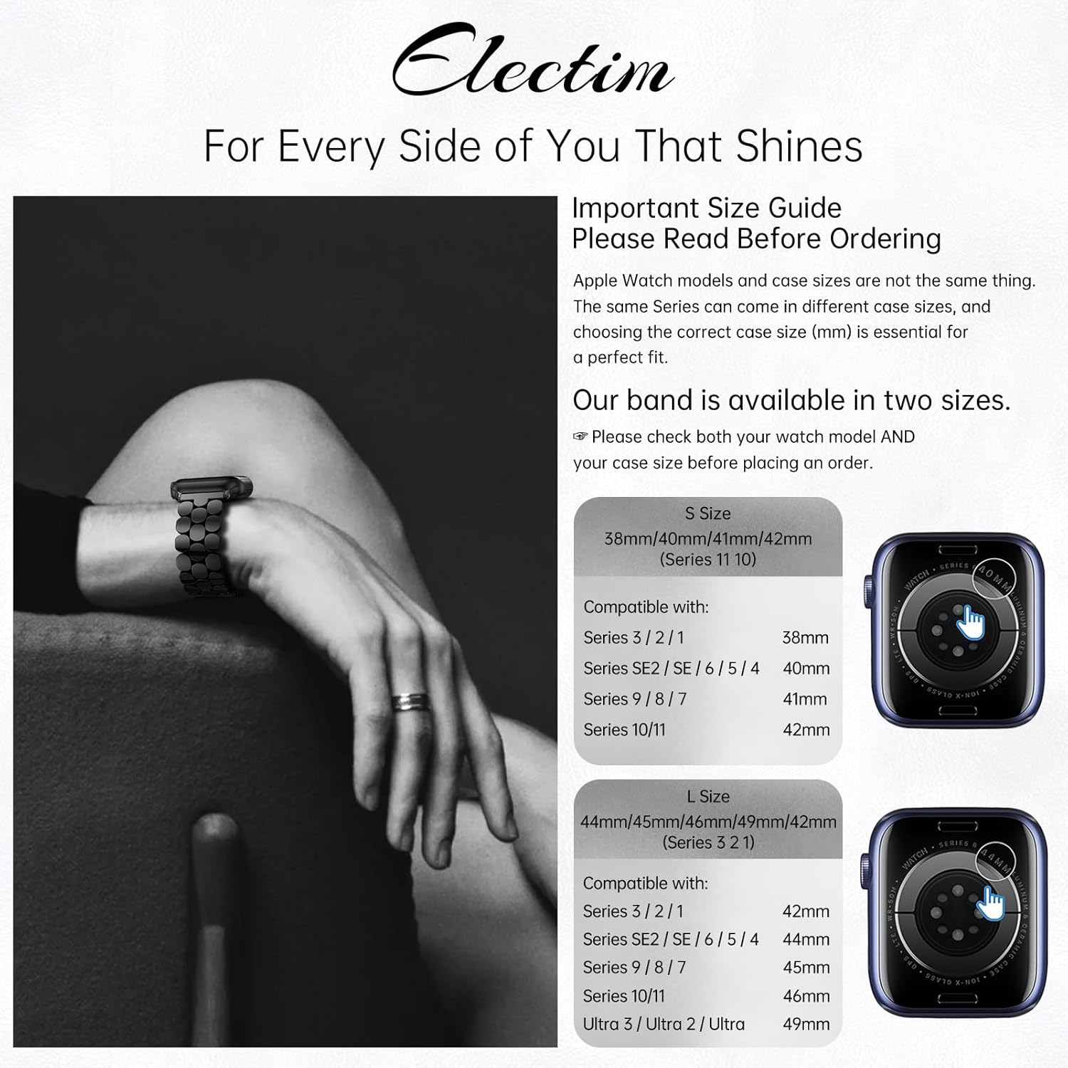 ELECTIM Compatible with Apple Watch Bands for Women 38mm 40mm 41mm 42mm 44mm 45mm 46mm 49mm, Stainless Steel Clasp Luxury Dressy Metal Band for iWatch Series 11/10/9/8/7/6/5/4/3/2/1/Ultra 2/1/SE3/2/1 - Image 7