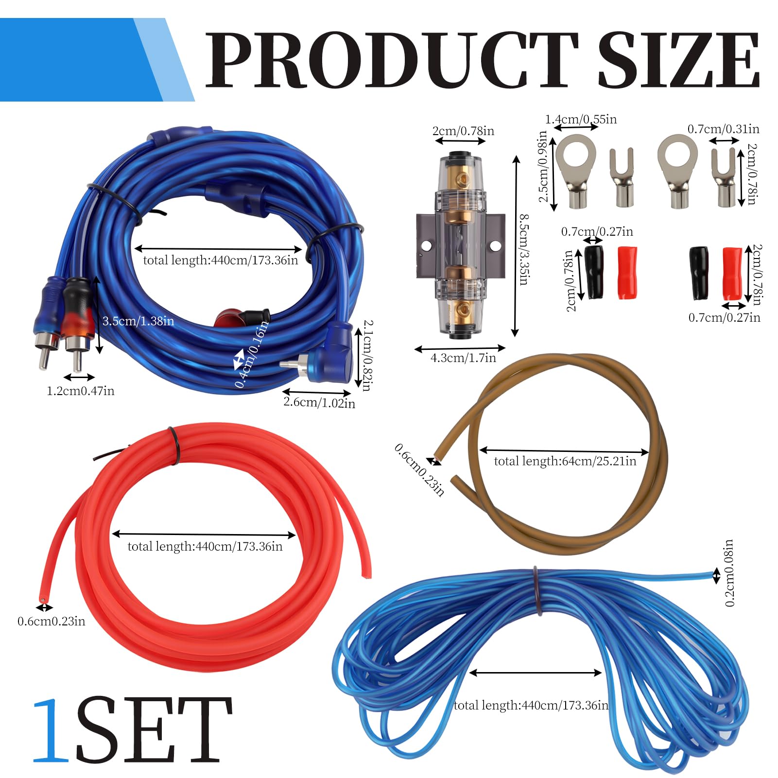 Kit Completo de Cables para Amplificadores de Coche 10GA, Incluye Portafusibles y Cableado de Audio de Alta para Subwoofer, Instalación Segura y Eficiente con Núcleo de Aluminio y Cobre