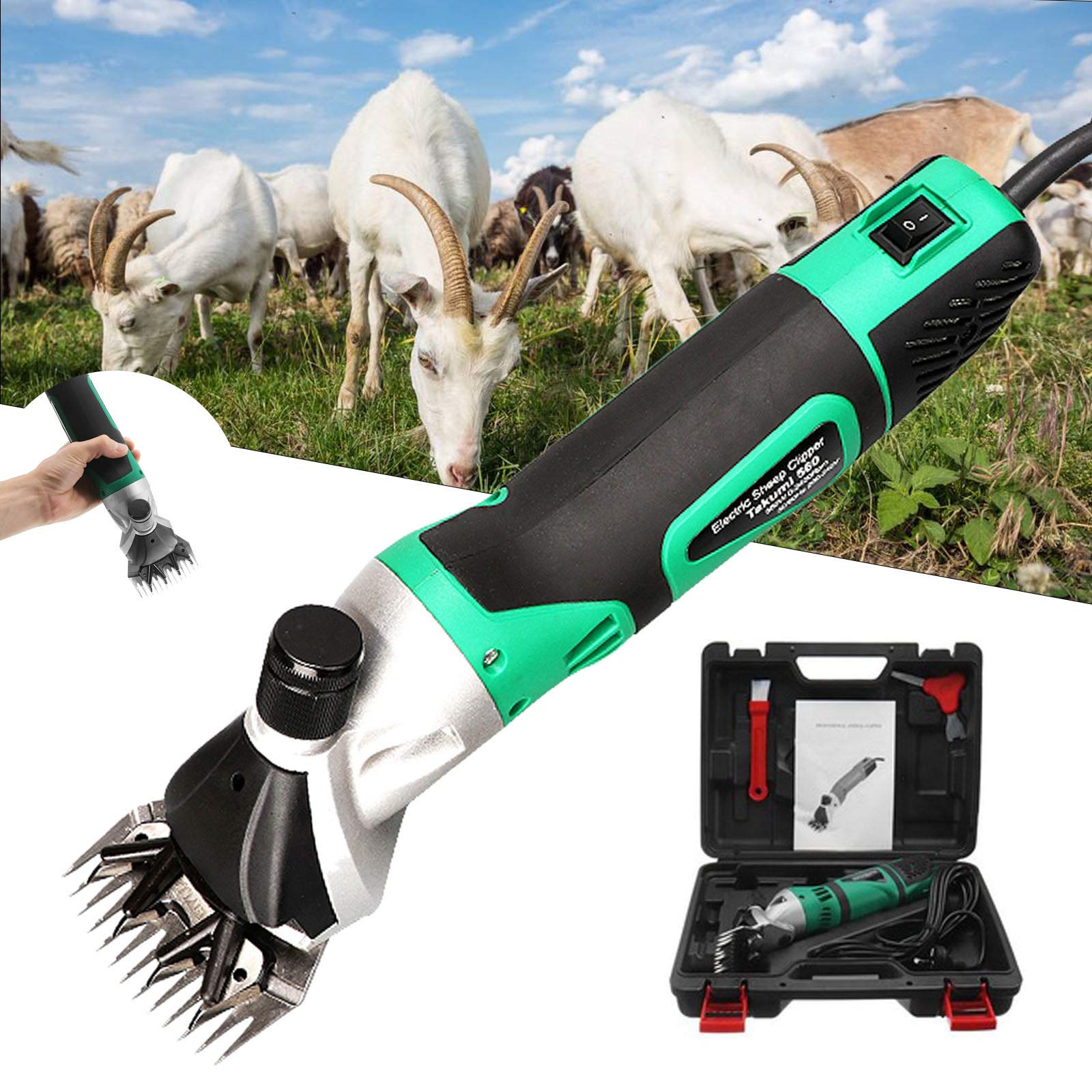 Forbici per pecore, forbici elettriche per capre, tosatrici elettriche professionali per la toelettatura di alpaca, cammelli e animali di grossa taglia a pelo folto, forbici per animali (Green )
