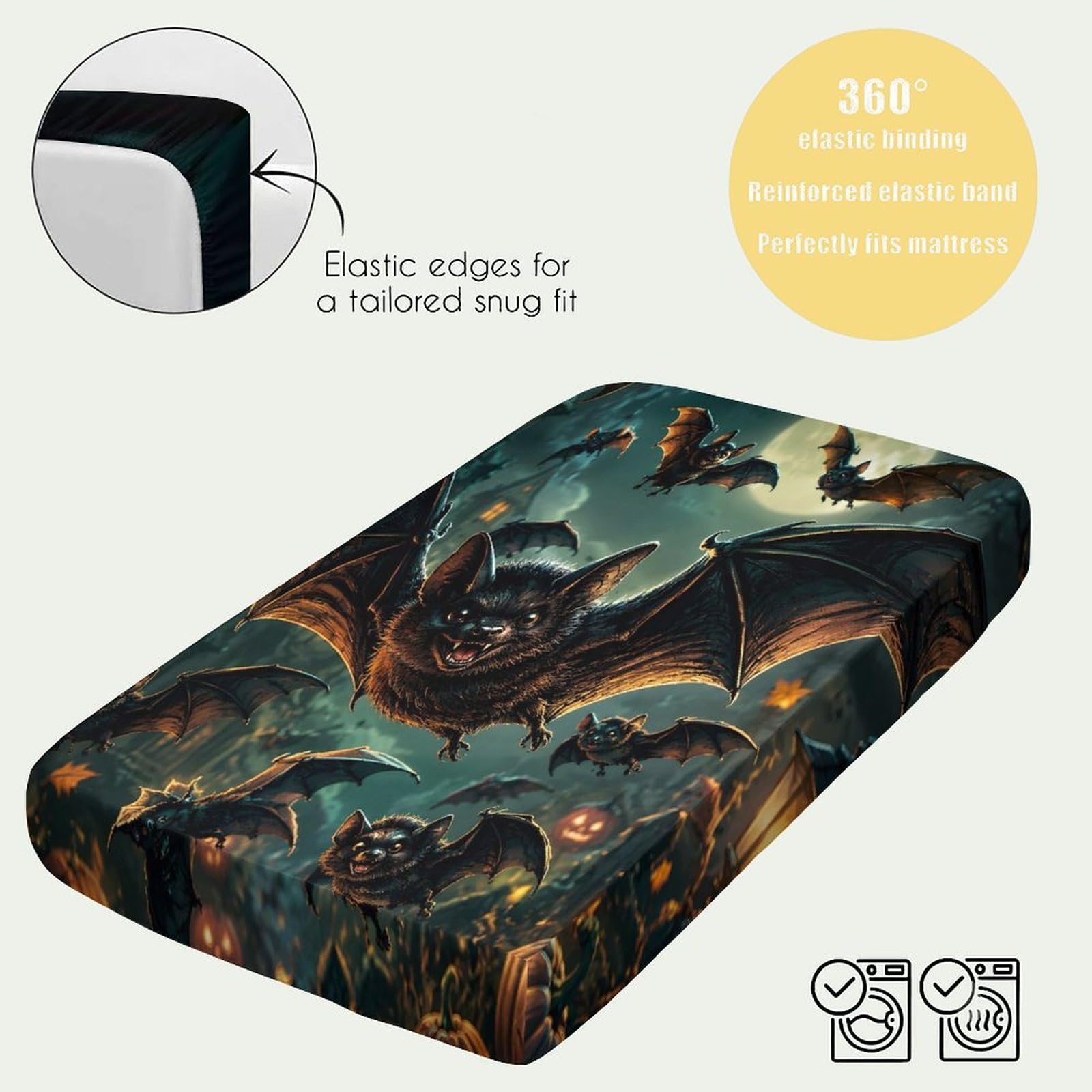 Chauve-Souris Nuit Drap Housse Motif 3D Durable Tissu Extensible