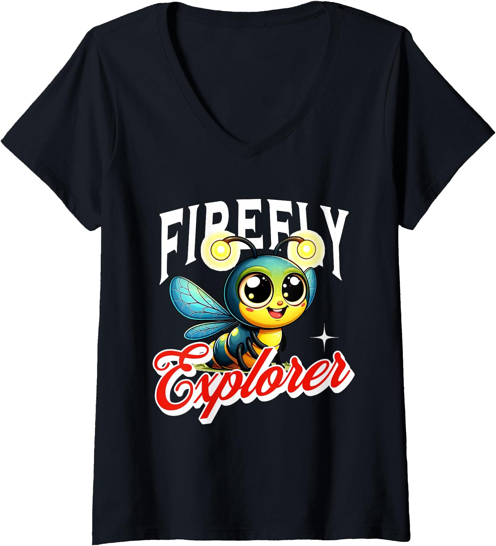 Womens Firefly Explorer Cute Summer Bug Adventure Toddlers V-Neck T-Shirt
