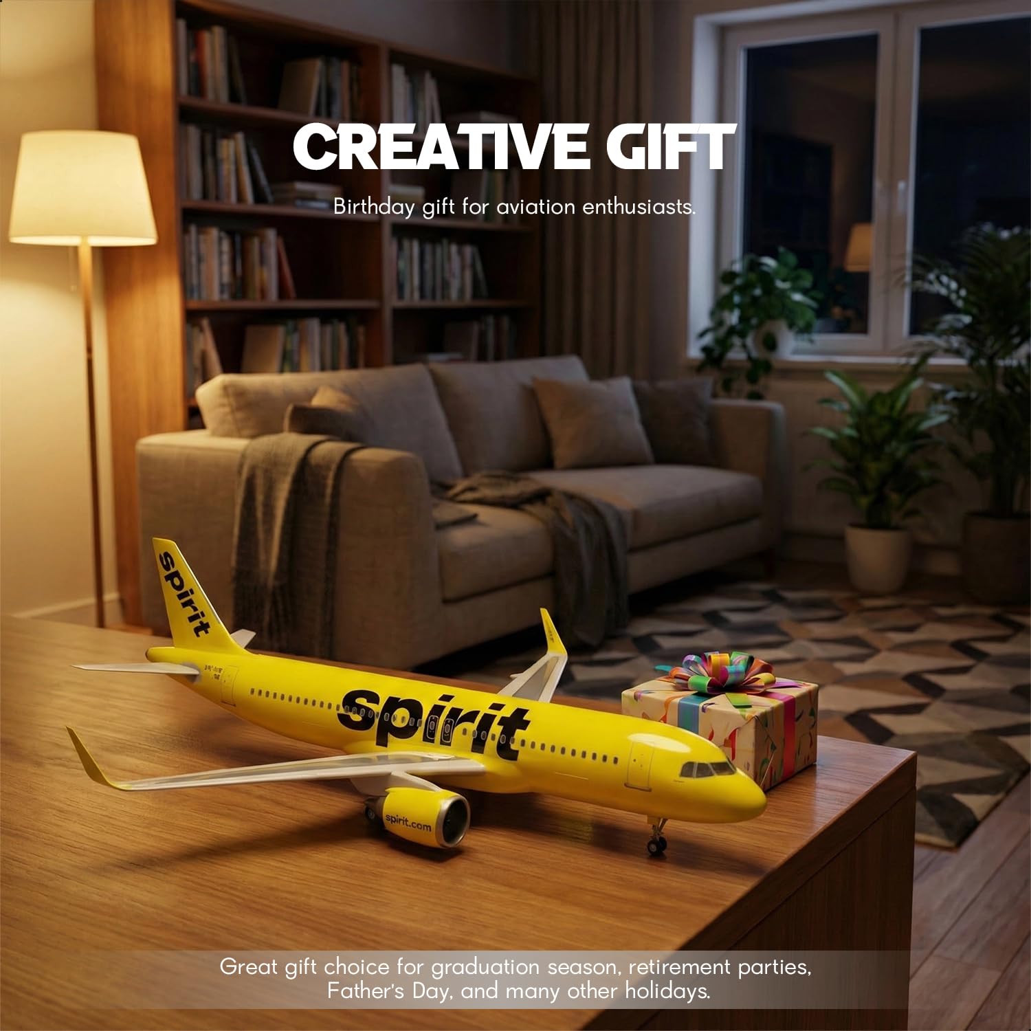 1/85 kompatibel mit Spirit A320, mit Ständer (47 cm lang) für Airbus A320, Resin-Flugzeugmodell für Erwachsene, Souvenir-Geschenk für Luftfahrtbegeisterte, Dekoration für Zuhause oder Büro
