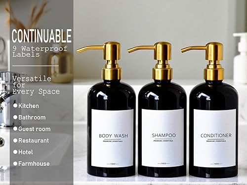 Miniatura 4 de Juego de 3 dispensadores de champú y acondicionador de lujo, modernas botellas de jabón de ducha recargables con bomba de acero inoxidable,