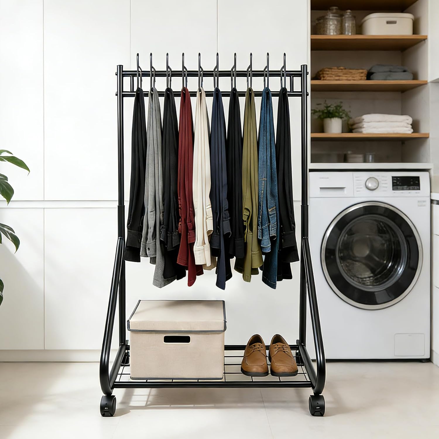 Rolling Pants Trolley Trouser Hangers, 2-Tier Pants Organizer, Mobile Clothes Organizer on Wheels for Jeans, Towels & Scarves, Ideal for Bedroom Closet & Laundry Room,Black