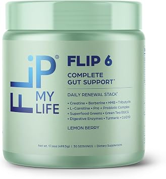FLIP 6 Gut Health Powder Complete Gut Support | Supports Regularity, Muscle & Metabolic Efficiency, GLP-1 Symptoms | Probiotics, Prebiotics, Enzymes, Creatine, Berberine | Lemon Berry, 30 Servings