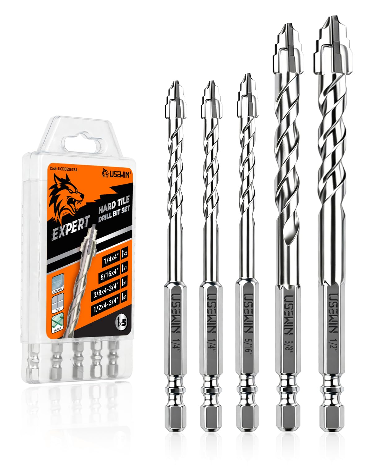 5 Pack Professional Masonry Drill Bit Set, Concrete Drill Bits, 1/4" to 1/2" Carbide Tip Drill Bit Set for Wood, Marble, Metal, Concrete and Wall Tiles