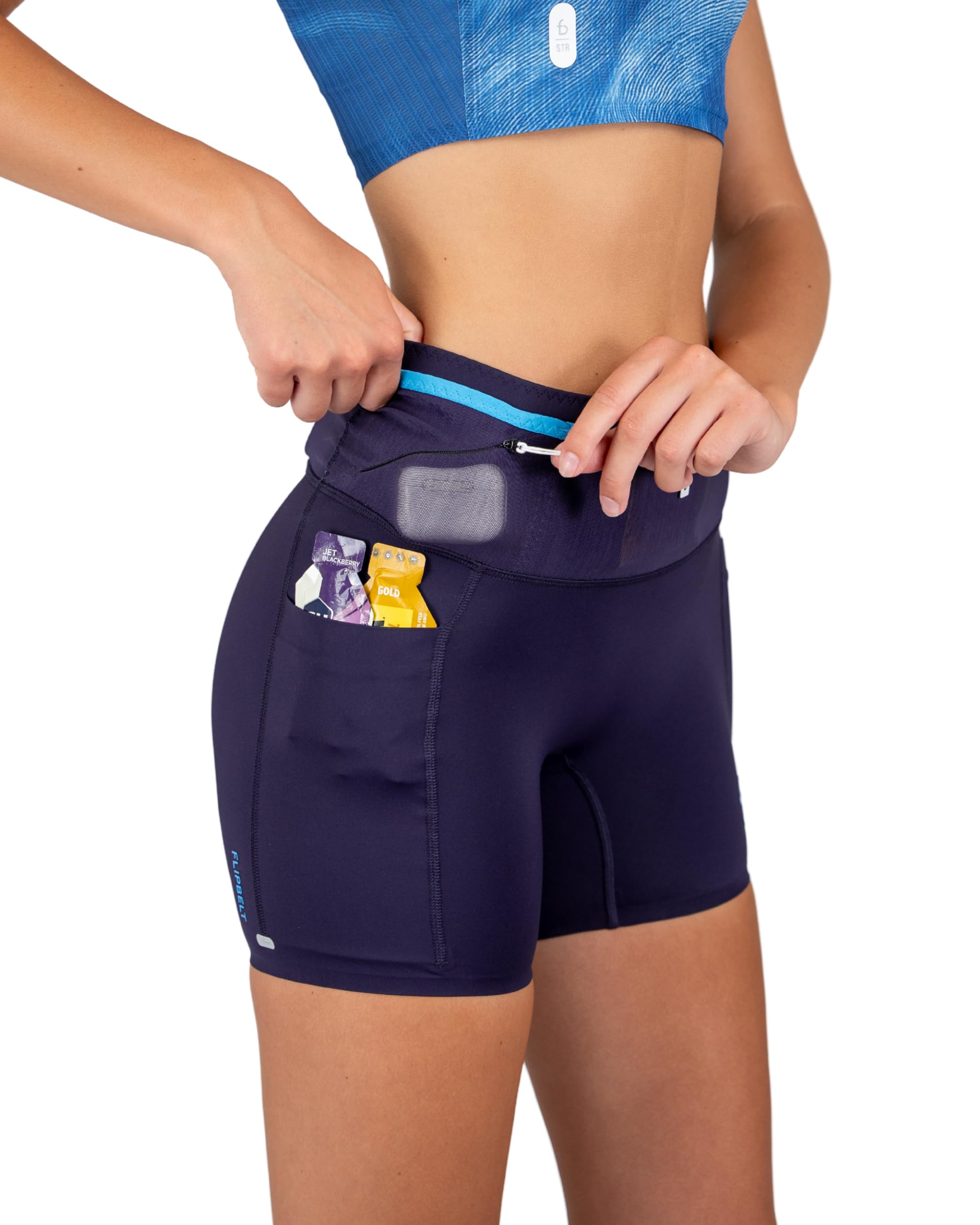 FlipBelt Women’s Air Compression Shorts – Lightweight, Moisture-Wicking with Built-in Phone Pocket – USA Small Business, 6 Inch - Ouray Dark Night, M Short