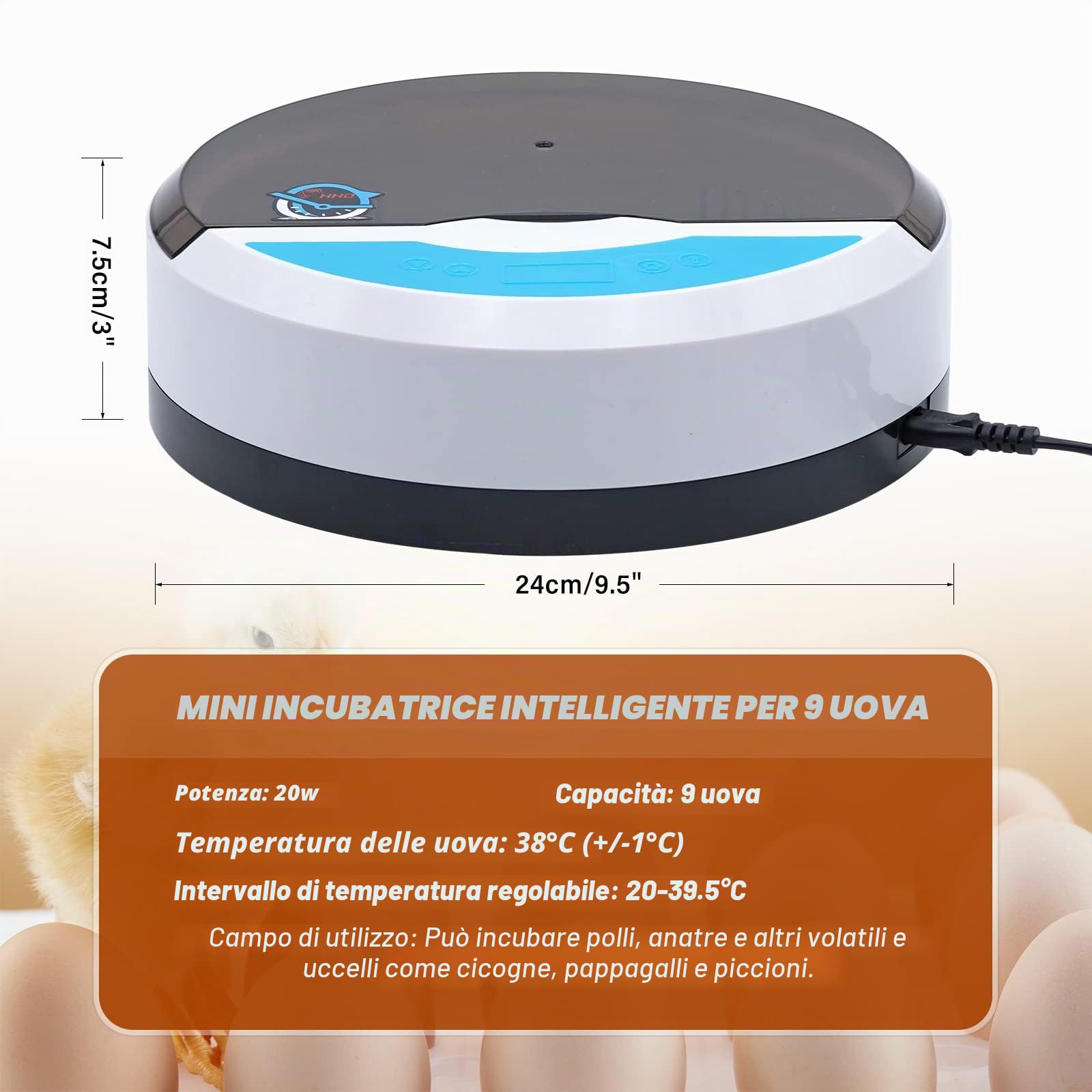 9 uova Mini incubatrice digitale LED Incubatrice completamente automatica Incubatrice per pollame Incubatrice per polli Anatre Oche Uccelli Quaglie