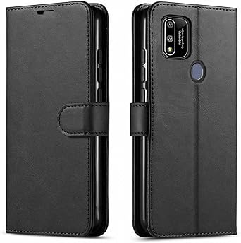 STARSHOP Compatible with Coolpad SUVA Phone Case, with [Tempered Glass Screen Protector Included] Leather Wallet Phone Cover with Pocket Credit Card Slots and Kickstand Feature - Black