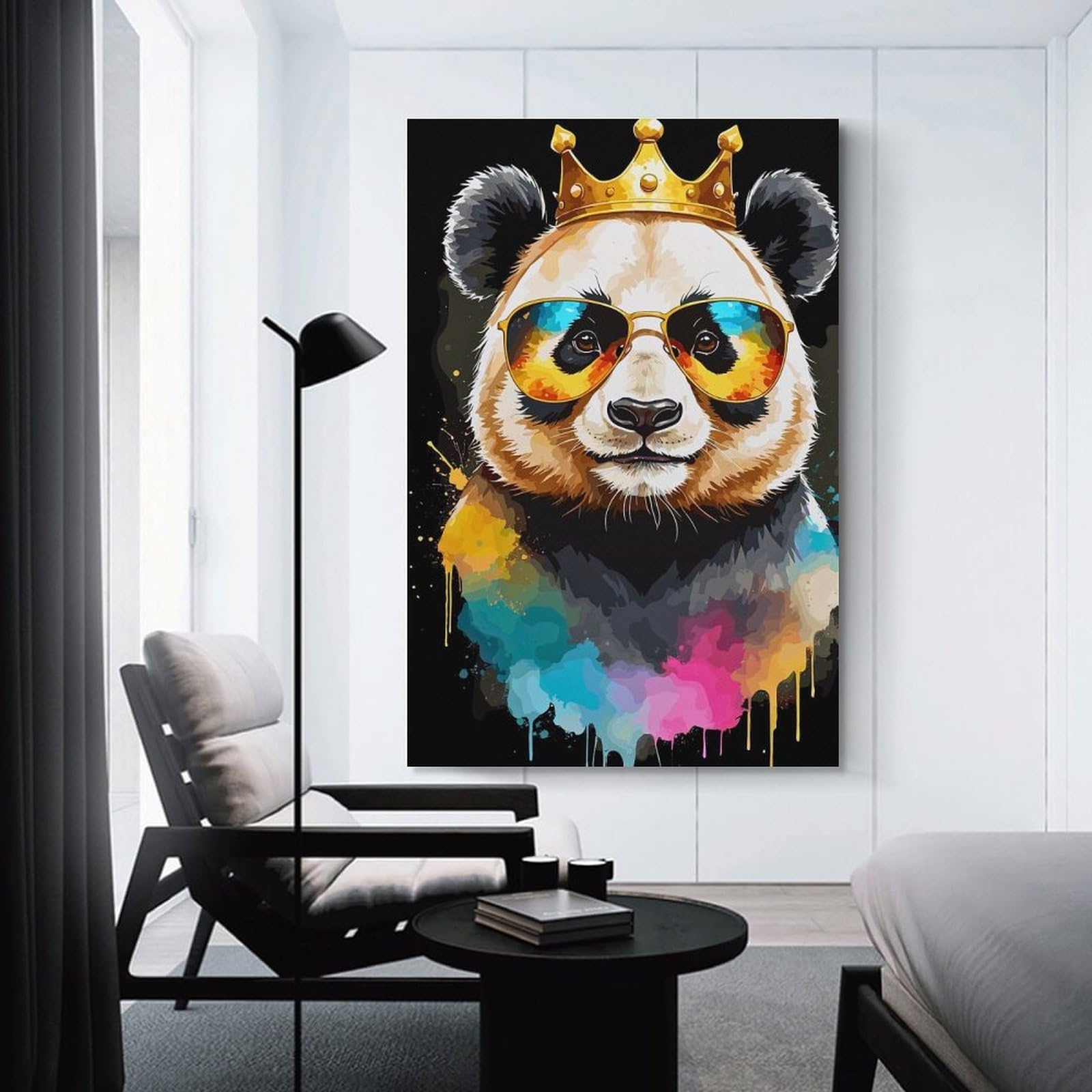 Junmoney Cool Panda King with Sunglasses Canvas Wall Picture, 08x12inch(20x30cm), for Wall Displays, Bedrooms Or Room Updates, Wall Decor Suited to Curated Displays