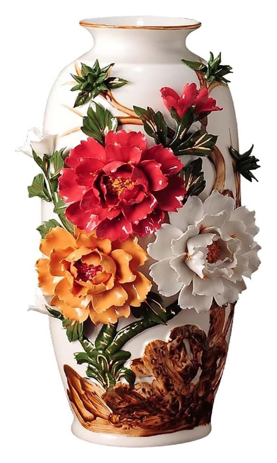 SnamicE Vase Tabletop Carved Ceramic Vase Flower Vases for Decor Ceramic China Style Flower Vessel 40.5cm/16in Tall White Large Floor Vase,