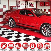 Vista 5 de RaceDeck - Chapa diamantada, resistente baldosa modular interconectable para piso de cochera, (baldosa individual), color blanco., RD12BRED