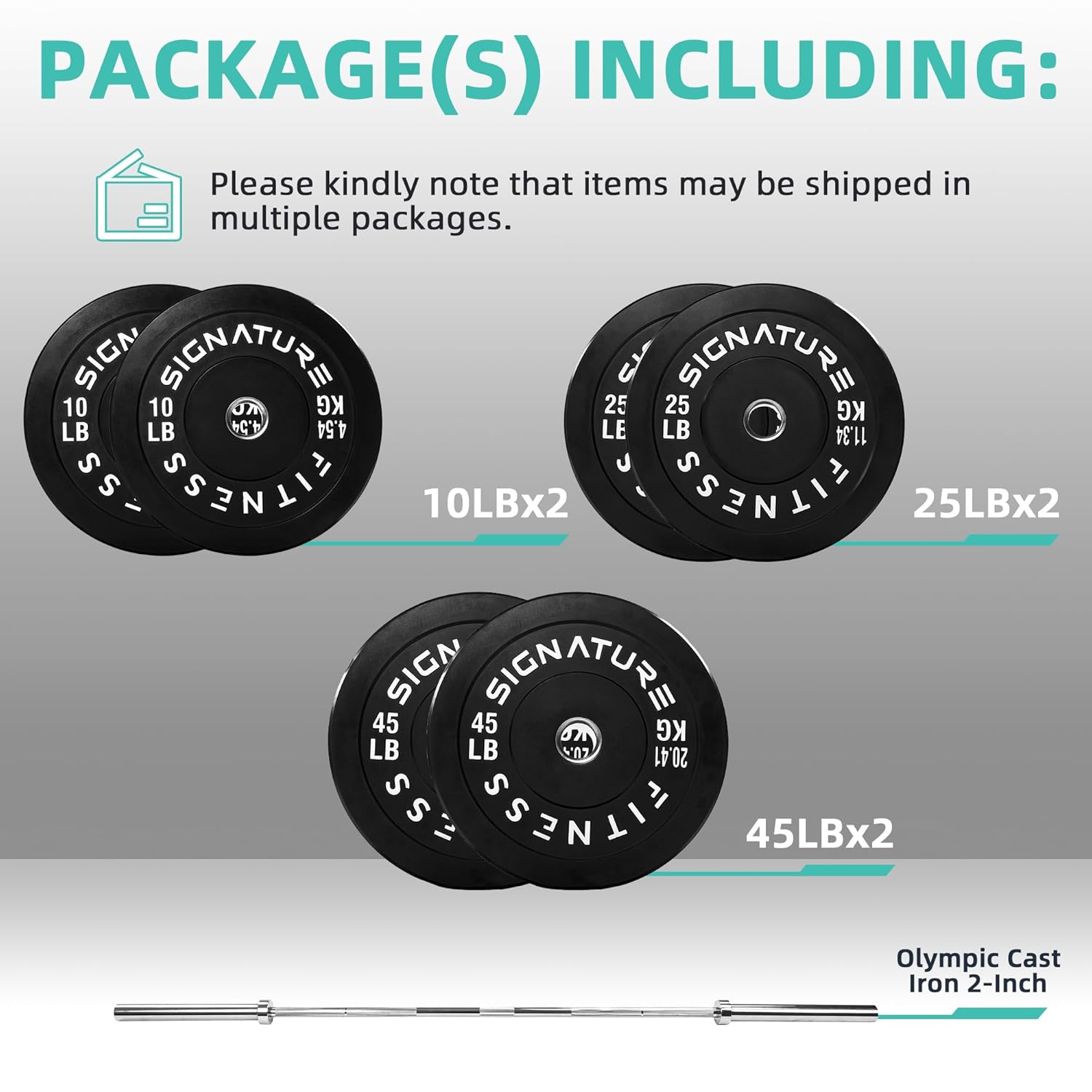 Olympic 2 Bumper Plates Set Including 160LB Weight Plates Set 7FT Olympic Barbell Bar(205 Pounds Total), Multiple Packages Olympic 2 Bumper Plates Set Including 160LB Weight Plates Set 7FT Olympic Barbell Bar(205 Pounds Total), Multiple Packages