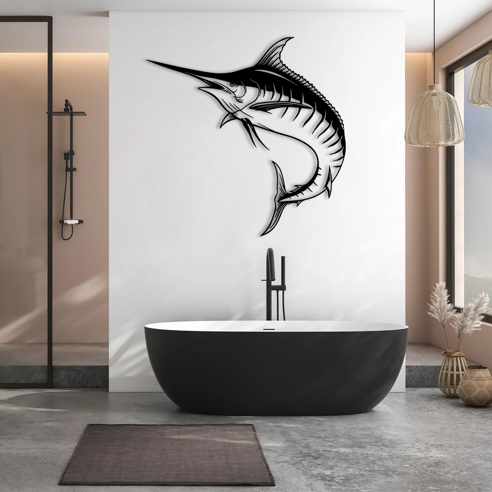 Décoration artisanale espadon en fer forgé noir mat | Art mural en métal haut de gamme 35x35cm