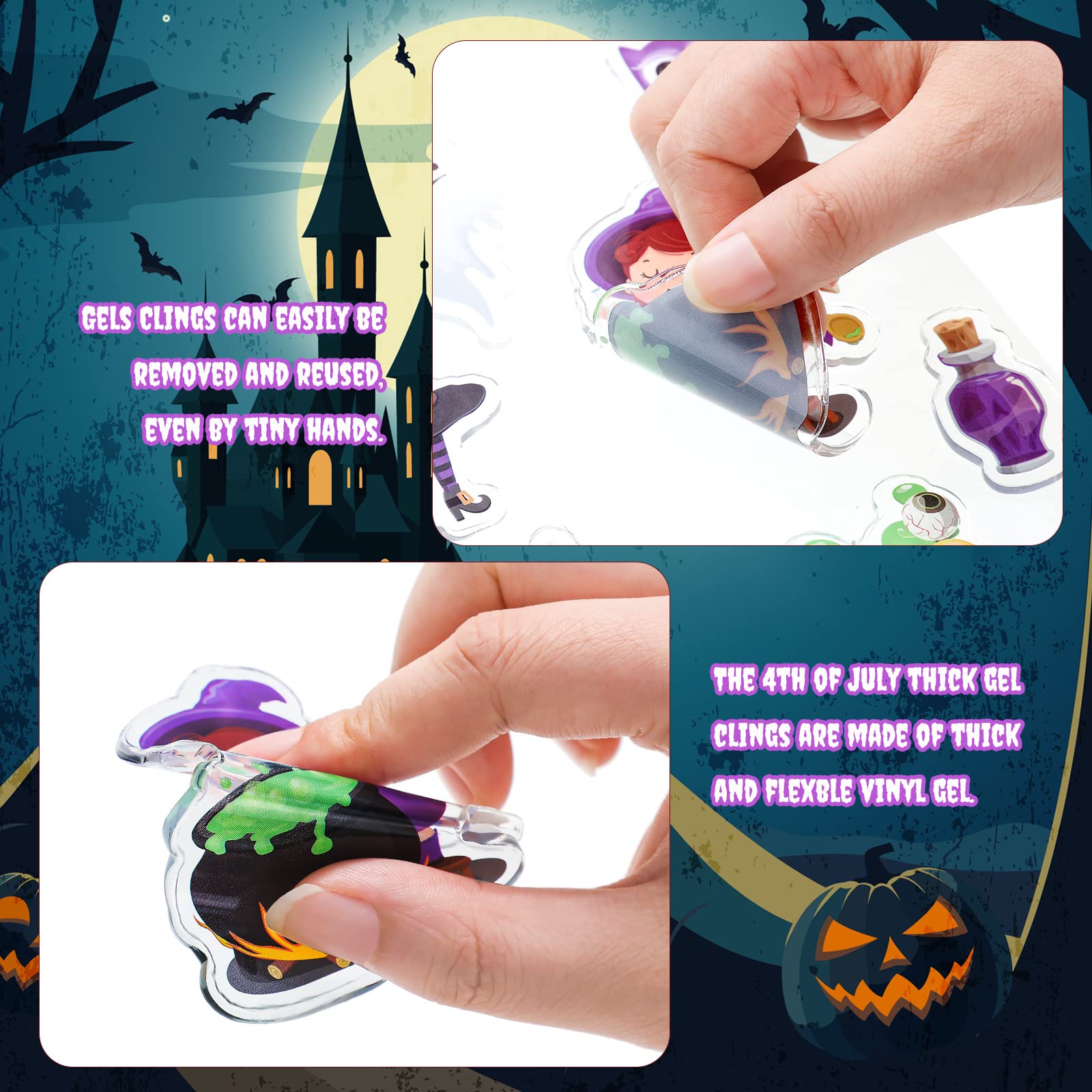 Autocollants De Fenêtre Halloween En Gel Épais - 20 Pièces Avec Sorcières, Citrouilles, Chauves-Souris Et Trick Or Treat Pour Une Décoration Festive Effrayante