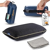 Vista 13 de alkamto Almohada de espuma viscoelástica cómoda para viajes y campamentos, bolsa portátil fácil de llevar, funda de almohada con regulación de Negro