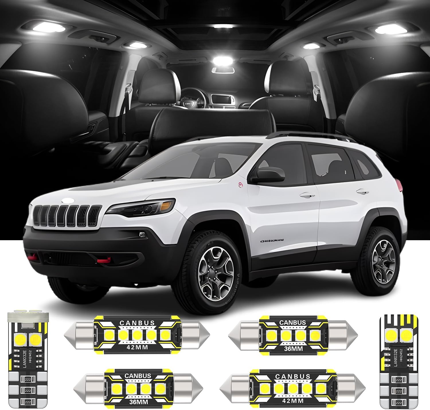 AENVTOL 13 Pieces Cherokee KL LED Interior Lights Kit Replacement for Jeep Cherokee KL 2014-2020 White 6000K Interior LED Bulbs Package + License Plate Lights, Install Tool