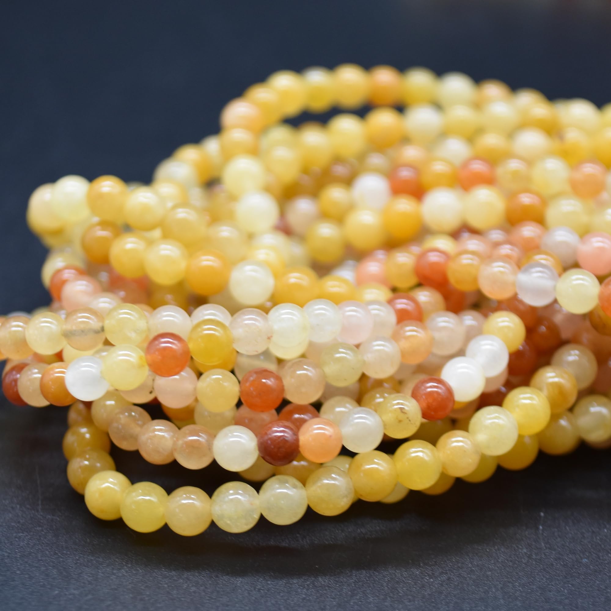 Dark Yellow Calcite Semi-Precious Gemstone Round Beads - 4mm - 15" Strand