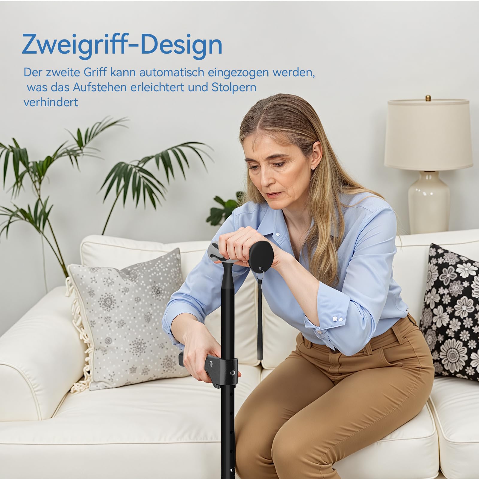 KingPavonini Gehstock für Damen und Herren mit zweitem Griff, faltbar und Verstellbarer Quad-Stock mit 4-Zacken-Basis zum Stehen, Gehstock klappbar für Senioren und Erwachsene