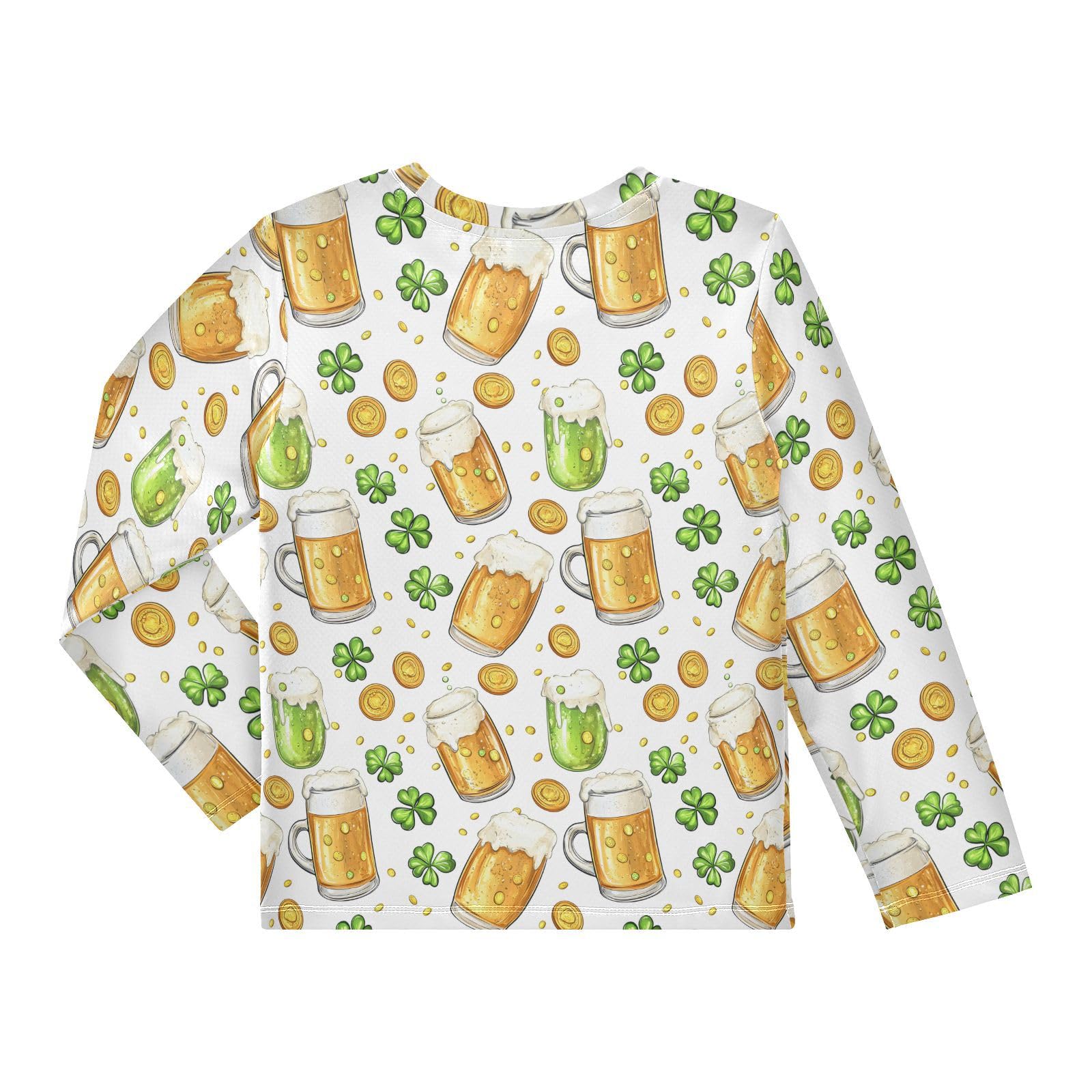 St Patrick's Day Beer Coin Pattern Boys Rash Guard Swim Shirts Long Sleeve UPF 50+ Quick Dry Sun Protection Shirt Swimwear Surf Tops for Toddler Kid Girl Fishing Swimming Outdoor 7-8T Multicolor