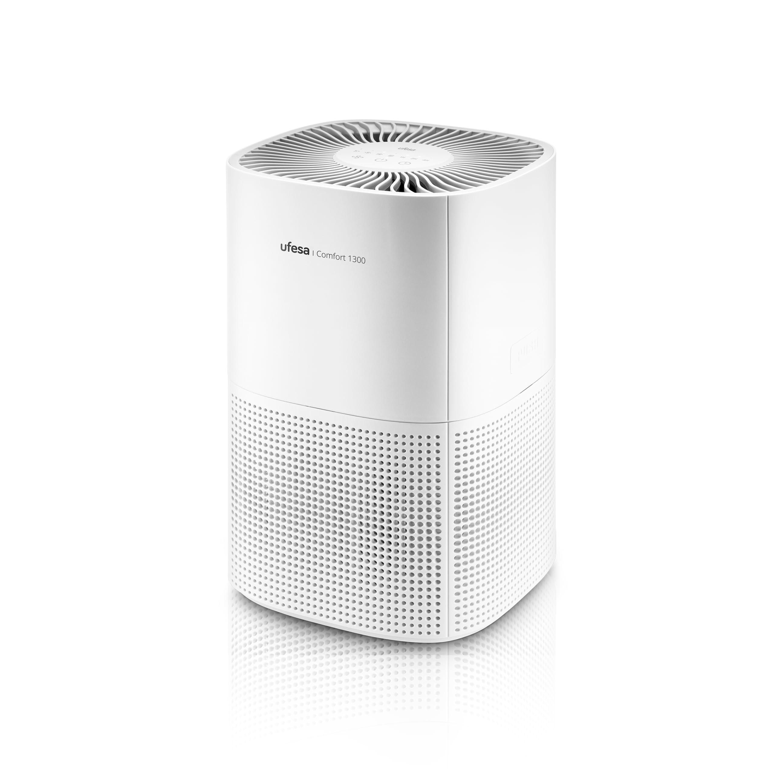 Ufesa Comfort 1300 oczyszczacz powietrza z filtrem HEPA, moc 15 W, szybkość oczyszczania powietrza CADR 130 m³/h, zasięg do 55 m², 3 prędkości, cichy ≤55 dB, biały