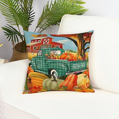 Miniatura 5 de AEL Juego de 4 fundas de almohada de otoño de 18 x 18 pulgadas para decoración de otoño, Acción de Gracias, calabaza, rústico, de lino