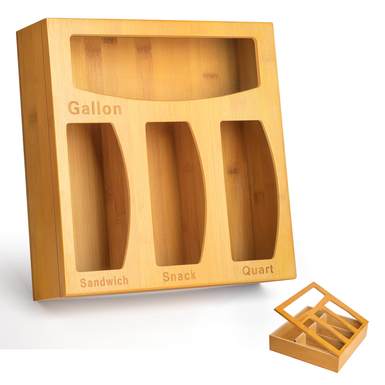 KOTHER Ziplock Bag Storage Organizer - Bamboo Kitchen Drawer Organizer for Ziplock Sandwich Food Storage Bag - Kitchen Organization and Storage for Plastic Bag - Housewarming Gifts for New Home…