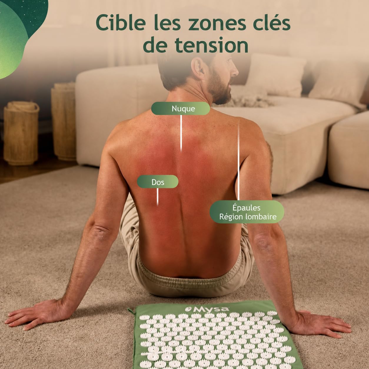 Tapis pour acupression Mysa: L'authentique suédois en fibres naturelle Eco - N.1 au Monde | fleurs à 33 pointes | avec Audio et Tutoria