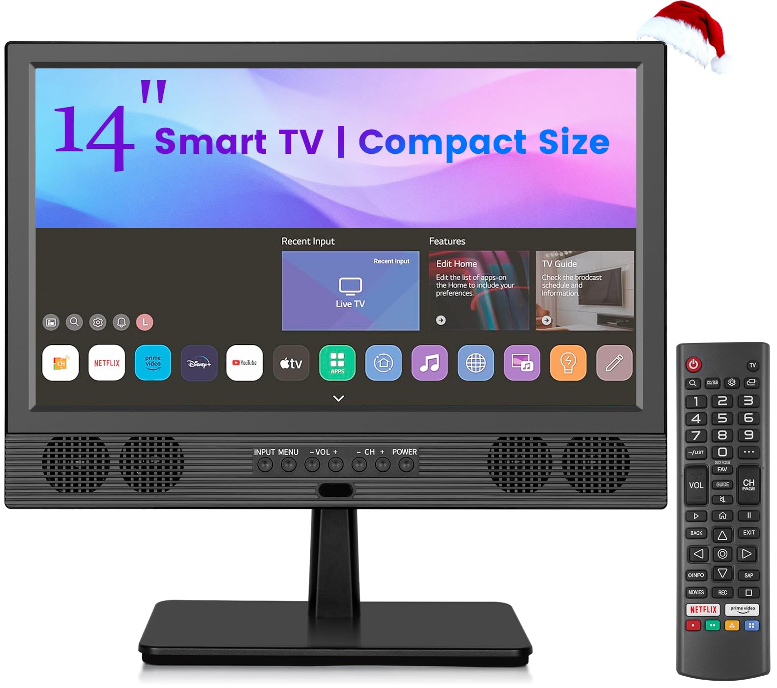 Feihe 14 Inch Small Smart TV HD LED Flat Screen Smart TV with ATSC Tuner HDMI USB AV