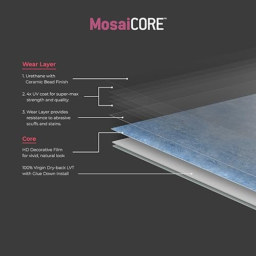 Miniatura 6 de Lucida Surfaces Azulejos de vinilo de lujo  Piso adhesivo para pegar  25 azulejos hexagonales coloridos  MosaiCore  12.25 pies cuadrados