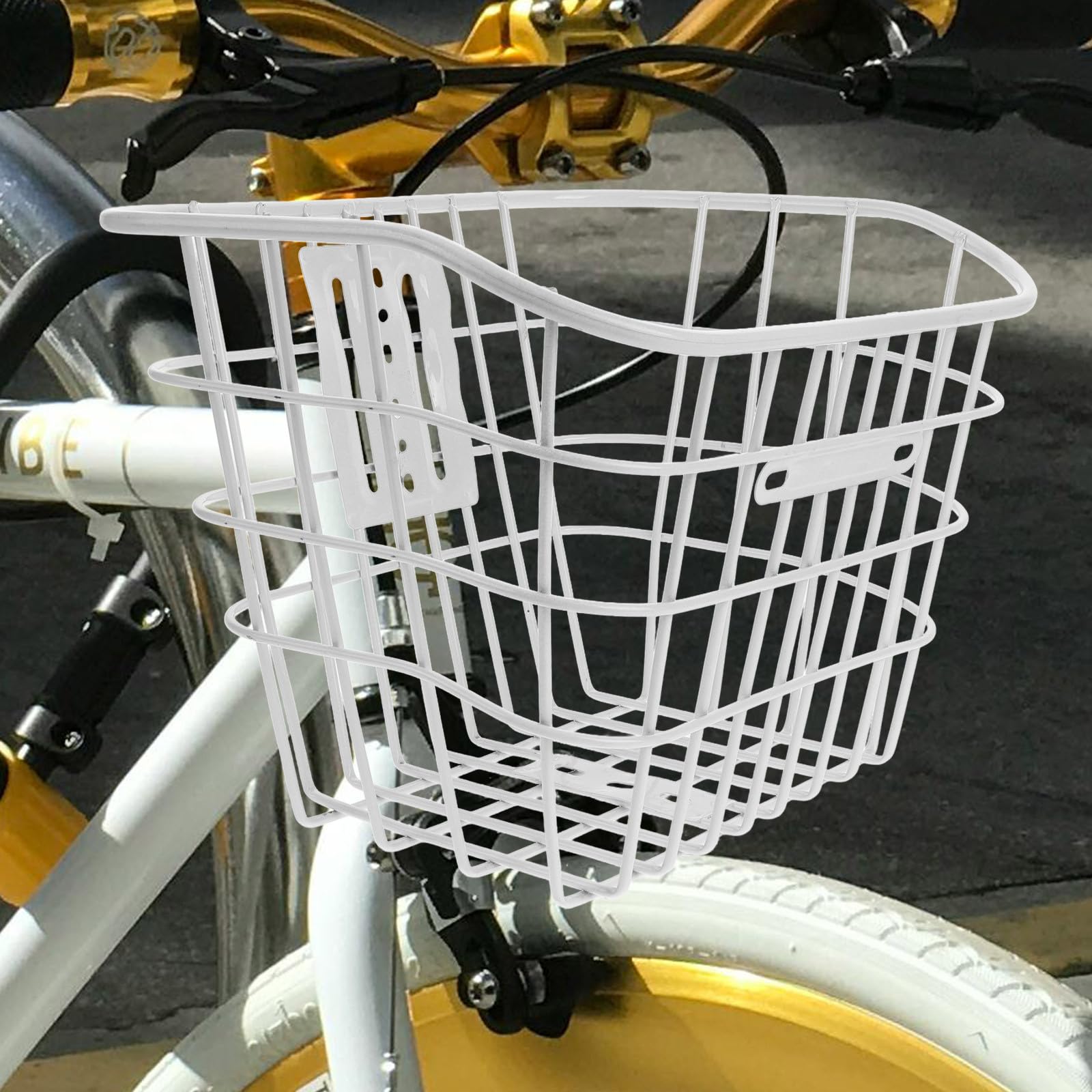 ifundom Fahrradkorb Frontkorb für Elektrofahrrad Robuster Metallkorb Weiß Kompatibel Multifunktional für Transport von Lebensmitteln und Haustierbedarf