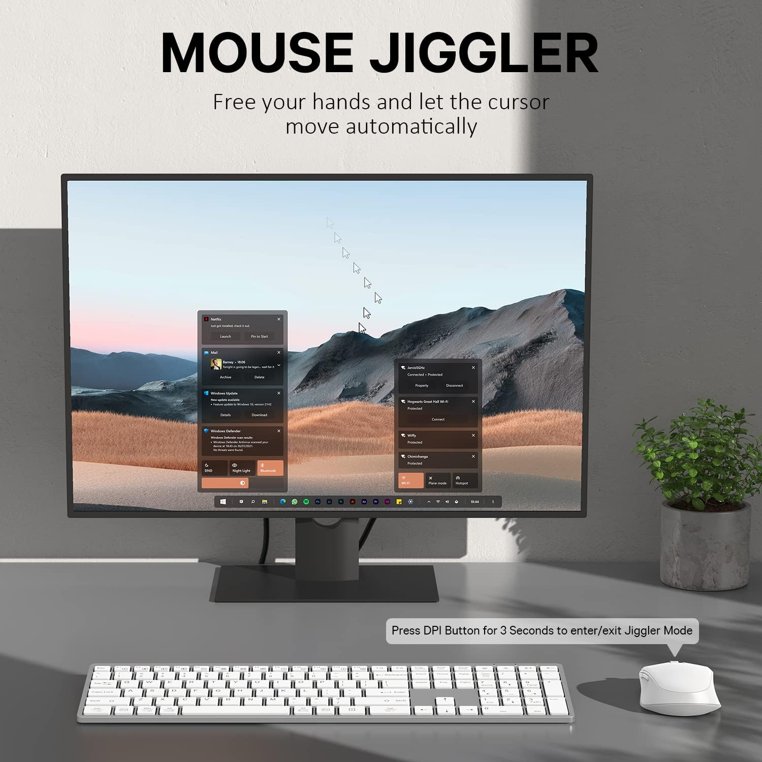 Earto K637 Wireless Keyboard and Mouse, 2.4G Windows/Mac Backlit Wireless Keyboard, Type-C Rechargeable, 4 Levels of DPI Built-in Jigglerr Mode, for Windows/Mac OS/Laptop/PC, Silver White