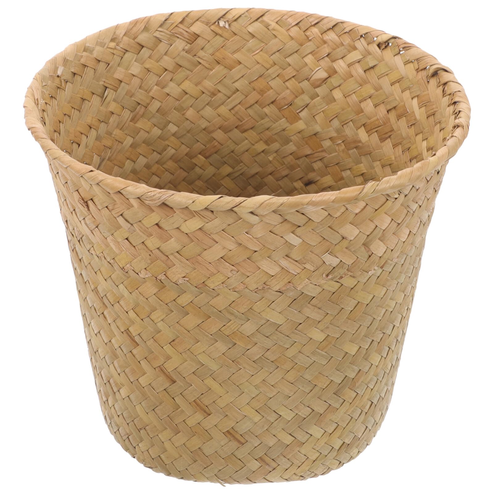 Luxshiny Weaving Trash Can Seagrass Waste Basket Woven Garbage Can Garbage Container Bin Wicker Rattan Laundry Hamper Plant Pot Storage Basket Sundries Organizer for Kitchen Bathroom Office