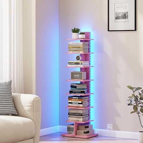 Miniatura 25 de TUTOTAK - Estantería estrecha, estantería de 8 niveles, estante de libros con espacio para la columna para espacios pequeños, estante de esquina de