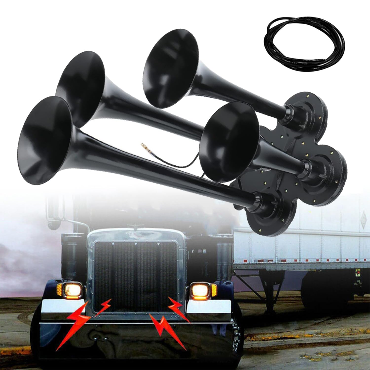 Clacson Lwk 12 v,Trombe Camion,Aria Corno Elettrico Ad Aria Compressa 150db Clacson Con 4 Trombe Impermeabile,Per Qualsiasi 12 v 24 v Veicolo Camion Nave Nave Da Carico Della Nave