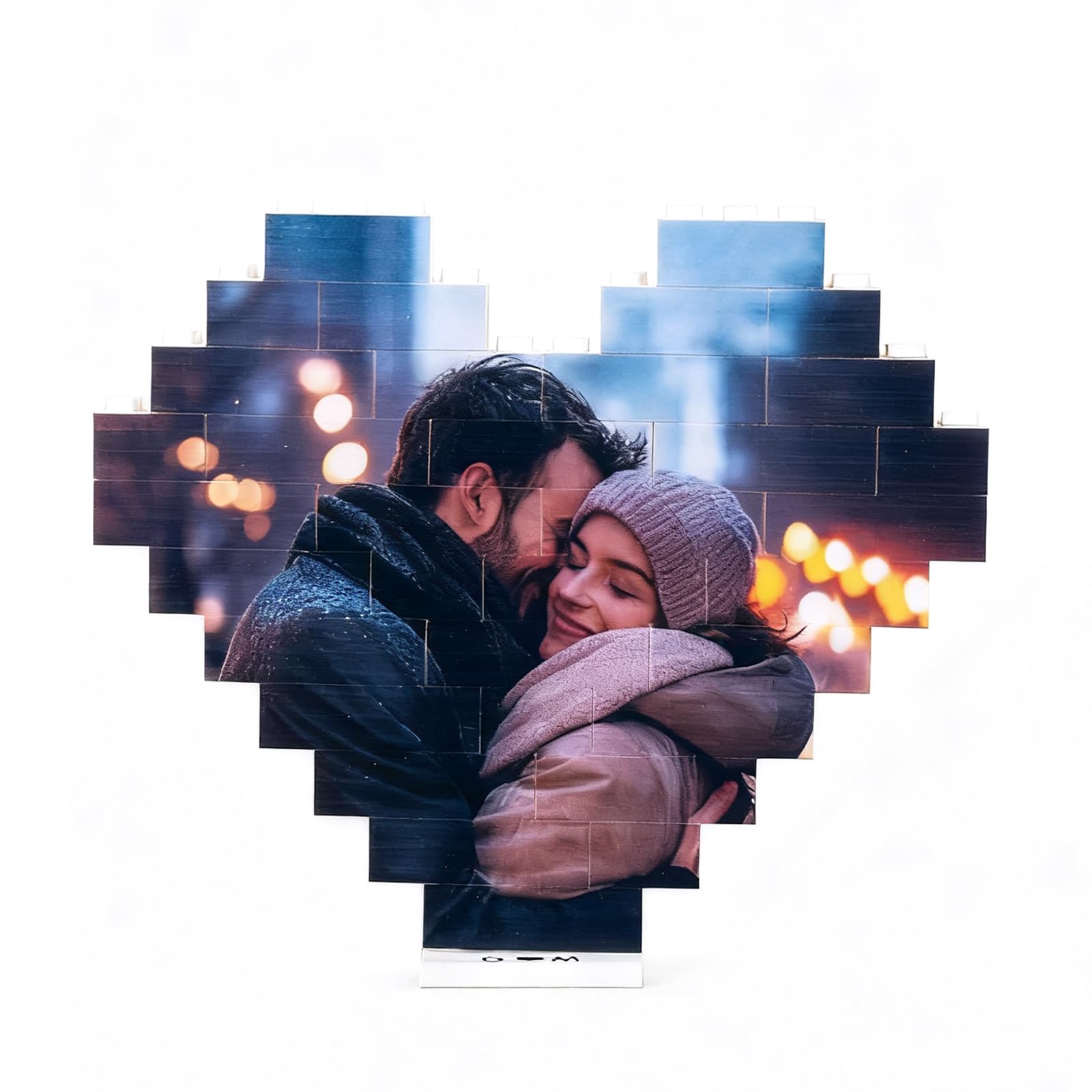 Custom Heart Building Brick Photo with Stand, Personalized I Love You Block Puzzles Figures Frame with Picture, Building Block for Couples Boyfriend