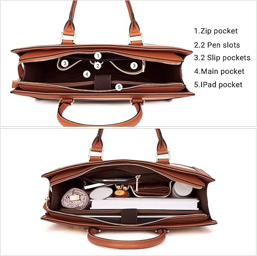 Miniatura 2 de Telena Bolsa de mano para laptop para mujer, bolsa de hombro de 15.6 pulgadas, maletín de cuero para mujer, bolsas de mano de gran capacidad