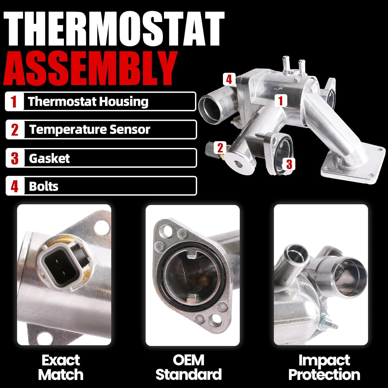 MITZONE Aluminum Engine Coolant Thermostat Housing Water Outlet Assembly Compatible with 2004-2005 Jaguar Vanden Plas XJR XJ8 2003-2005 Jaguar S-Type 2005 Super 4.2L V8 AJ89485