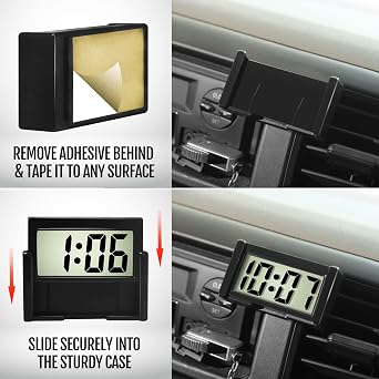 Betus Car Dashboard Digital Clock - Vehicle Adhesive Clock with Jumbo LCD Time & Day Display - Mini Automotive Stick On Watch for Car Truck Dashboard & Air Vent (Black Pack of 3)