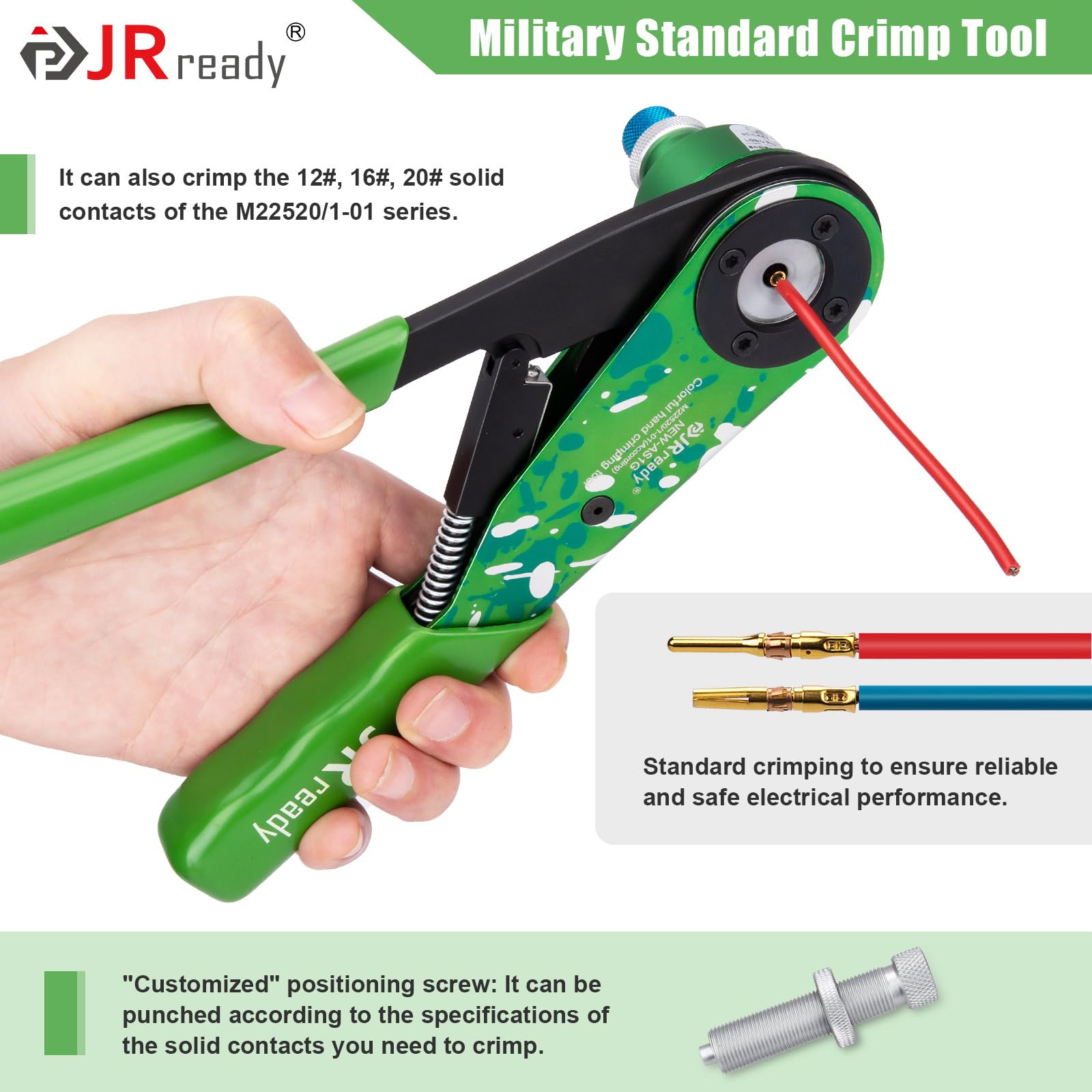 JRready Kit di connettori circolari impermeabili IP68 (presa a 4 fori), 10 paia (2/3/4 pin) con strumento di crimpatura NEW-AS1G (equivalente M22520/1-01) per illuminazione a LED esterna, attrezzature