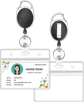 2 Pack Horizontal ID Badge Holder with Retractable Badge Reel