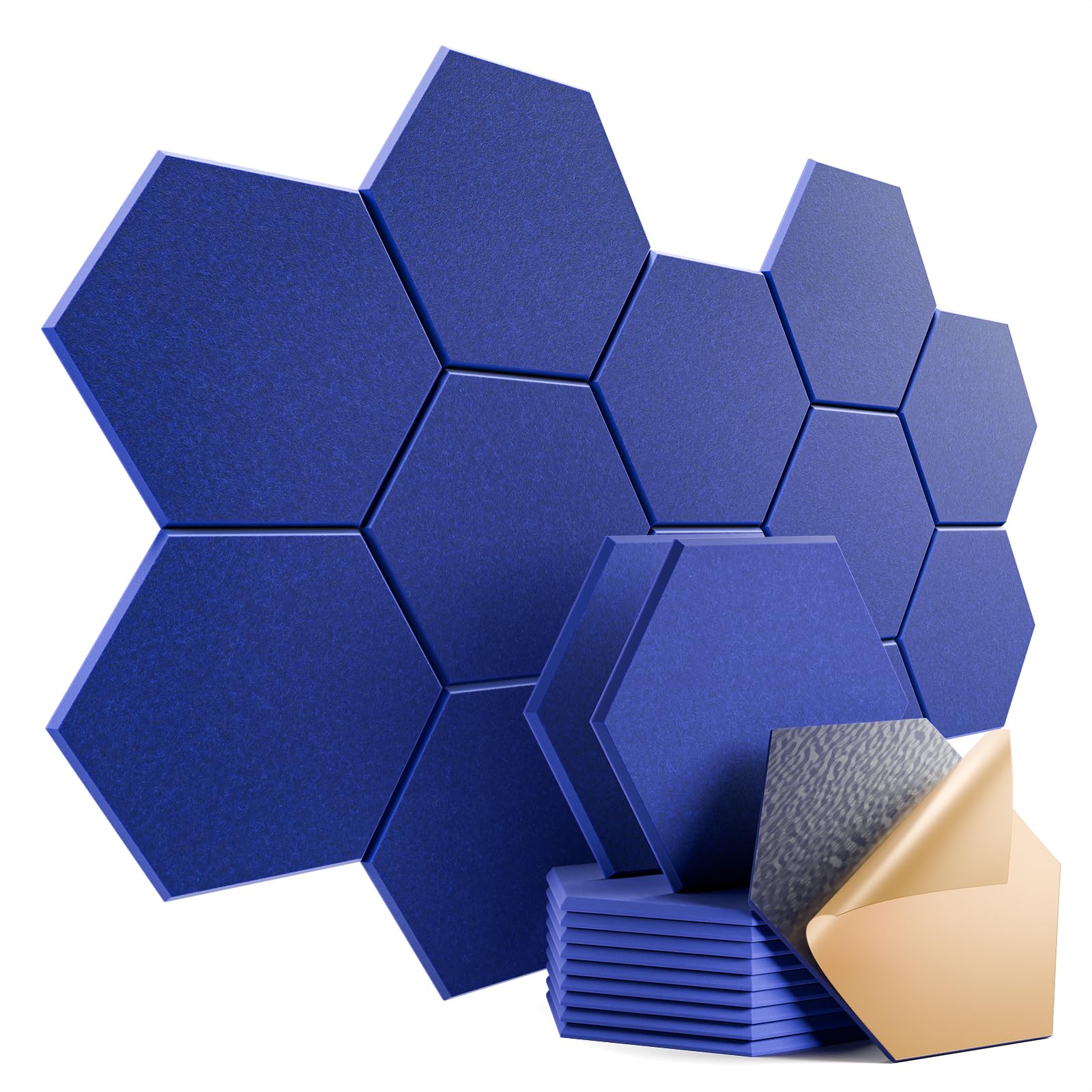 12 Pack Self-Adhesive Acoustic Panels 12" X 10" X 0.4" - Sound Proof Foam Panels with High Density, Hexagonal Design, Flame Resistant, Absorb Noise and Eliminate Echoes(Telecom Blue)