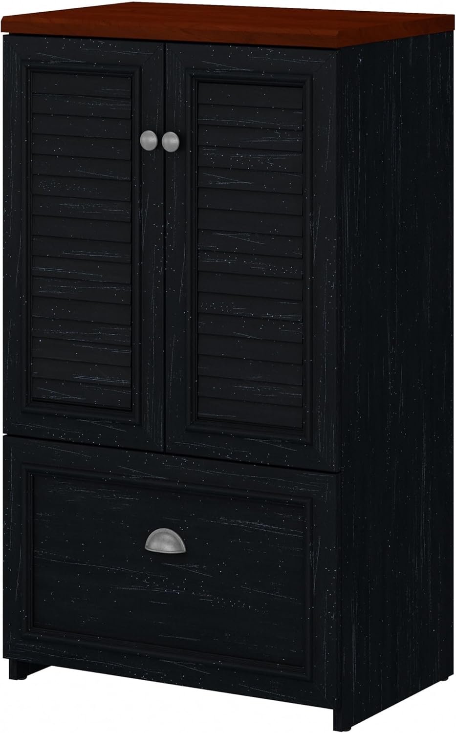 Bush Furniture Fairview 2 Door Storage Cabinet with File Drawer, 24W, in Antique Black